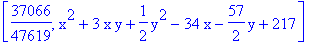 [37066/47619, x^2+3*x*y+1/2*y^2-34*x-57/2*y+217]